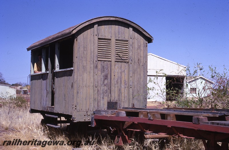 P13081
Four wheel passenger carriage with unglazed windows and louvers on the end, Derby, side and end view
