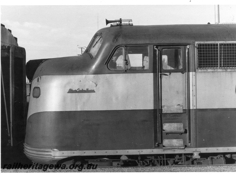 P13109
3 of 3 views of the nose of Commonwealth Railways (CR) loco GM class 1 in original paint scheme showing the name of the loco 