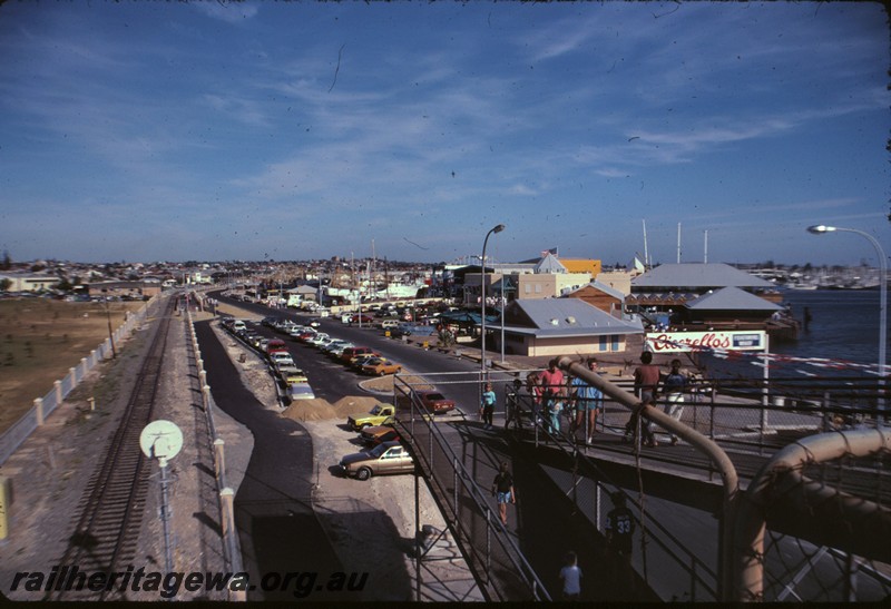 P13113
station, Esplanade, Fremantle, elevated view down the tracks taken from the footbridge
