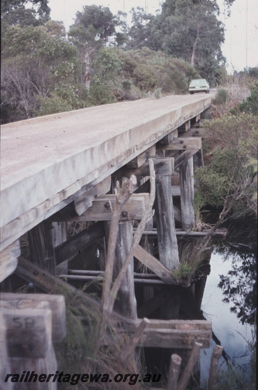P13119
Trestle bridge, near Elleker, D line, abandoned, view along the bridge.
