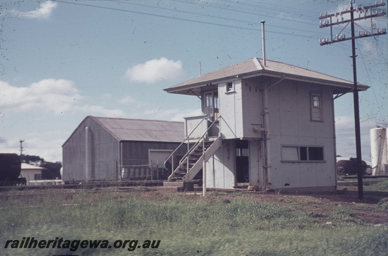 P13122
Signal box, telegraph pole, East Northam, EGR line, view of the rear of the box, originally located at Bayswater
