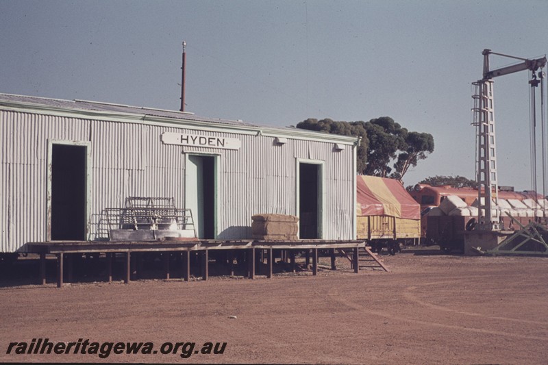 P13135
Station building, platform crane, Hyden, LH line, rear view of the building.
