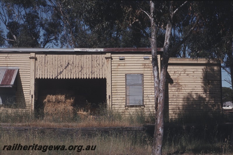 P13140
1 of 7 views of the abandoned, dilapidated and overgrown station at Grass Valley, EGR line, trackside view of the centre and right hand end of the station building
