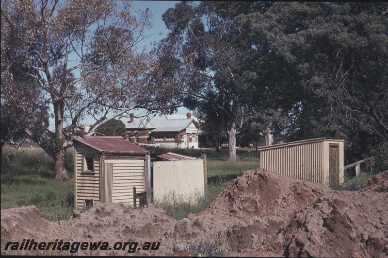 P13144
5 of 7 views of the abandoned, dilapidated and overgrown station at Grass Valley, EGR line, view shows the gents toilet and a small shed at the east end of the platform
