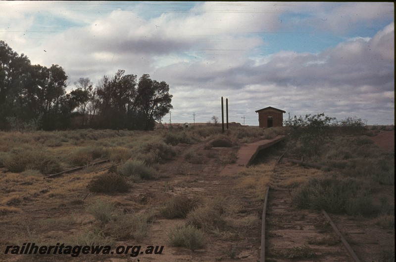 P13165
Station building, platform, Kamballie, B line, end view of the station from along the tracks.
