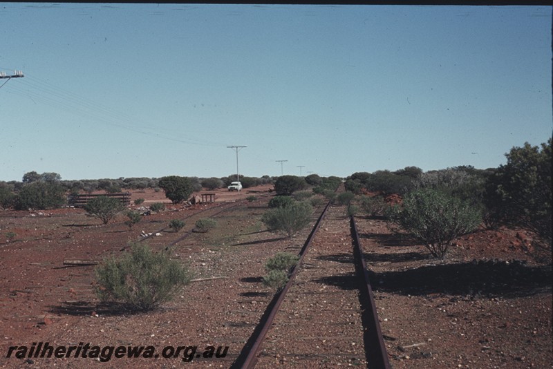 P13198
Track and abandoned siding, Merroe, NR line, view along the line.
