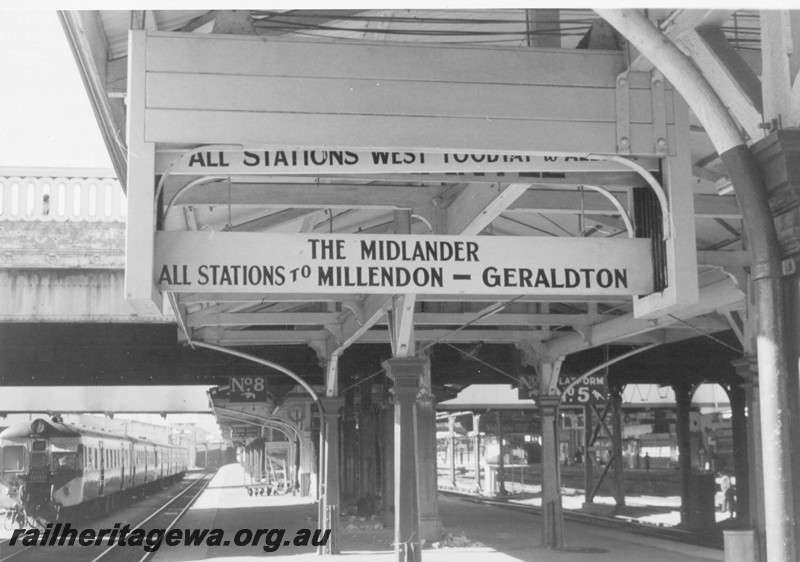 P13214
3 of 23 views of the destination boards on the platforms of Perth Station. These boards were removed on 4th and 5th of December, 1982. 