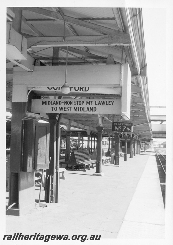 P13219
8 of 23 views of the destination boards on the platforms of Perth Station. These boards were removed on 4th and 5th of December, 1982. 