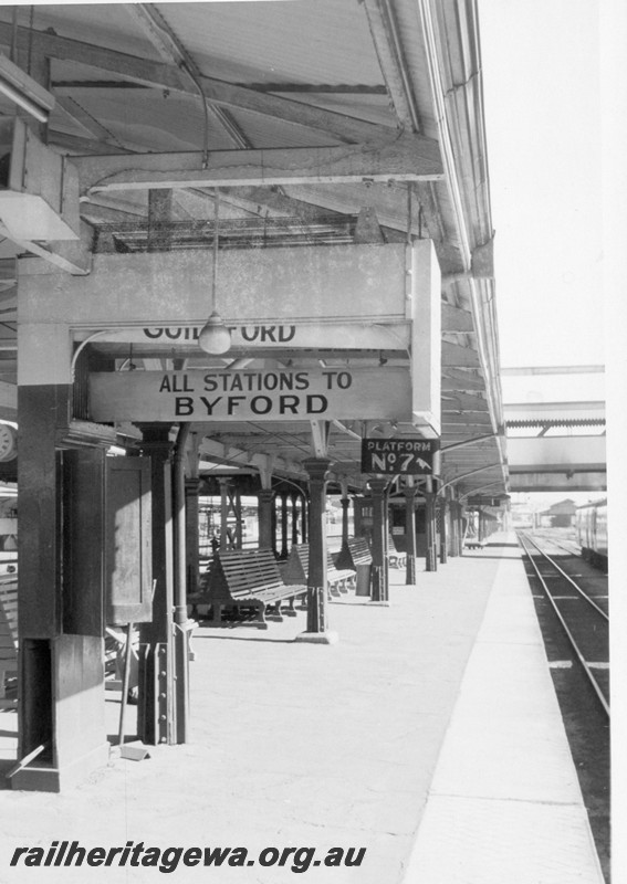 P13220
9 of 23 views of the destination boards on the platforms of Perth Station. These boards were removed on 4th and 5th of December, 1982. 