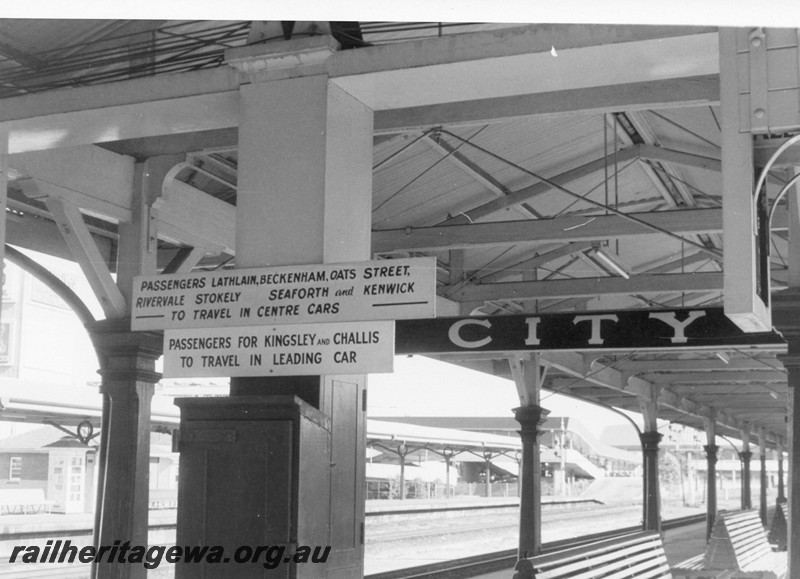 P13227
16 of 23 views of the destination boards on the platforms of Perth Station. These boards were removed on 4th and 5th of December, 1982. 