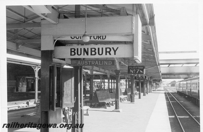 P13229
18 of 23 views of the destination boards on the platforms of Perth Station. These boards were removed on 4th and 5th of December, 1982. 