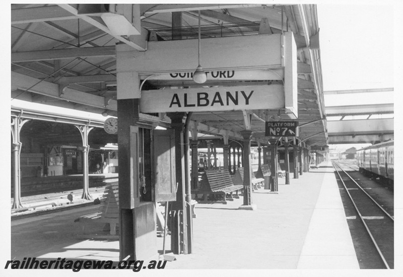 P13230
19 of 23 views of the destination boards on the platforms of Perth Station. These boards were removed on 4th and 5th of December, 1982. 