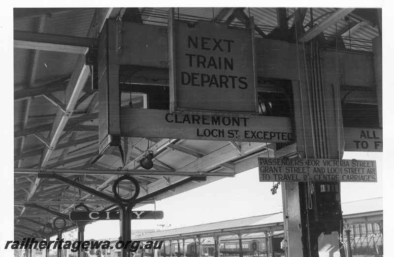 P13232
21 of 23 views of the destination boards on the platforms of Perth Station. These boards were removed on 4th and 5th of December, 1982. 