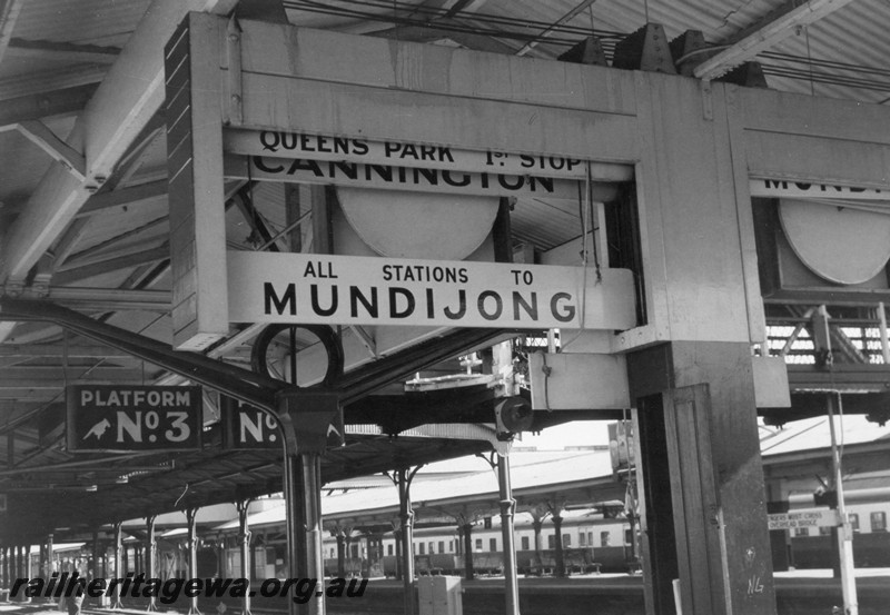 P13234
23 of 23 views of the destination boards on the platforms of Perth Station. These boards were removed on 4th and 5th of December, 1982. 