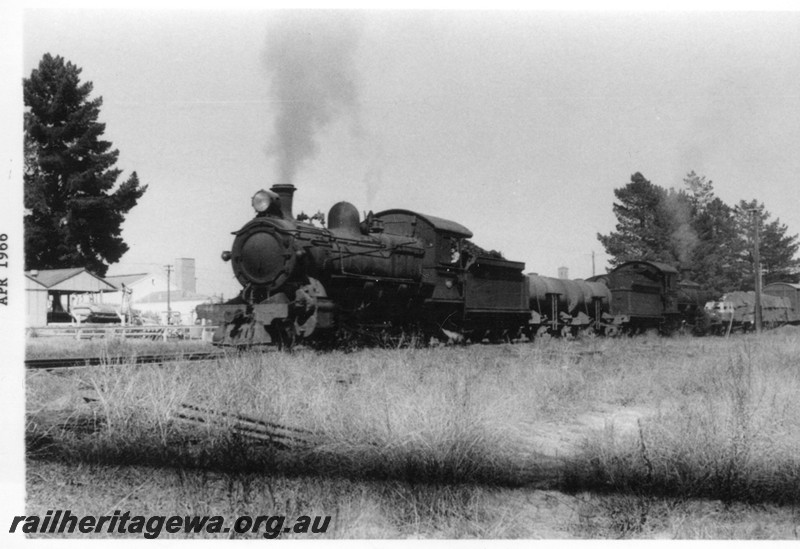 P13331
FS class 449 and FS class 365 coupled together tender to tender with a pair of water tank wagons between them, departing eastwards form Collie, BN line, goods train
