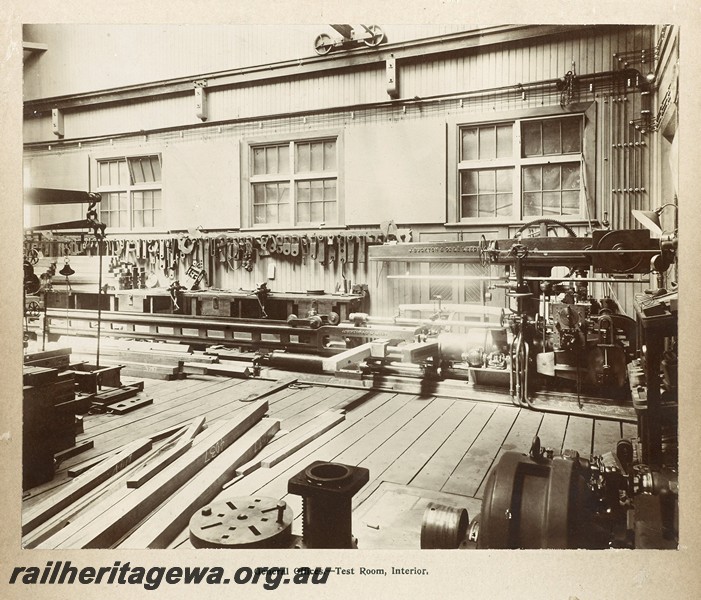 P13359
3 of 67 views taken from an album of photos of the Midland Workshops c1905.General Offices - Test Room, Interior
