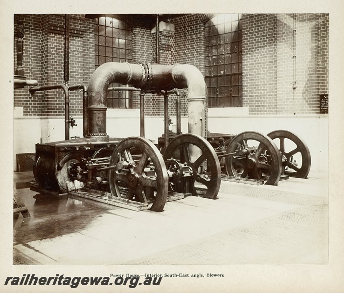 P13397
41 of 67 views taken from an album of photos of the Midland Workshops c1905. Power house, - Interior, South east Angle, Blowers.
