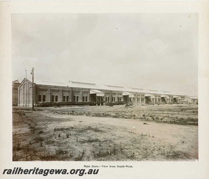 P13409
53 of 67 views taken from an album of photos of the Midland Workshops c1905. Main Store, - View From South West.
