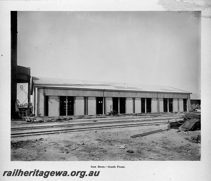 P13416
60 of 67 views taken from an album of photos of the Midland Workshops c1905. Iron Store, - South East.
