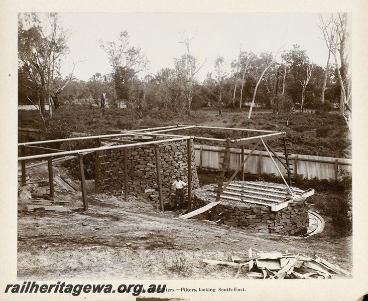 P13422
66 of 67 views taken from an album of photos of the Midland Workshops c1905. Septic Tank And Filters, - Filters, Looking South east.
