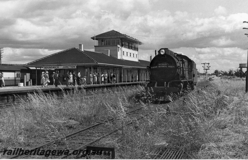 P13477
1 of 4 images of S class 546 on an ARHS tour train to Beela, Station buildings, signal ox, Brunswick Junction, SWR line 
