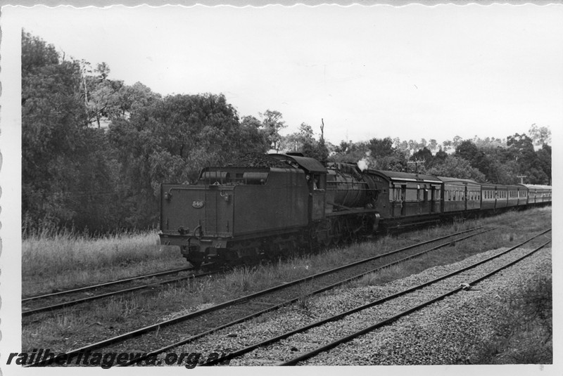 P13479
3 of 4 images of S class 546 on an ARHS tour train to Beela, Train in the yard at Beela, BN line, loco tender first, view shows the rear of the tender. 
