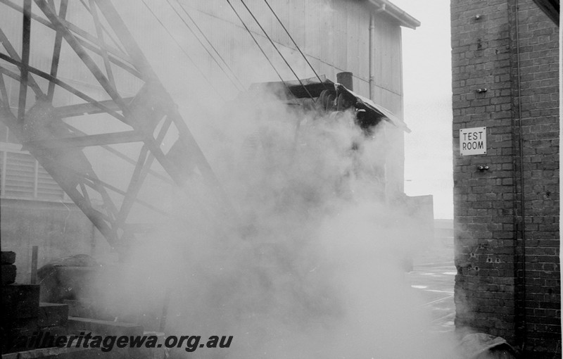 P13517
3 of 6 images of steam crane No.27, Midland Workshops, engulfed in steam.
