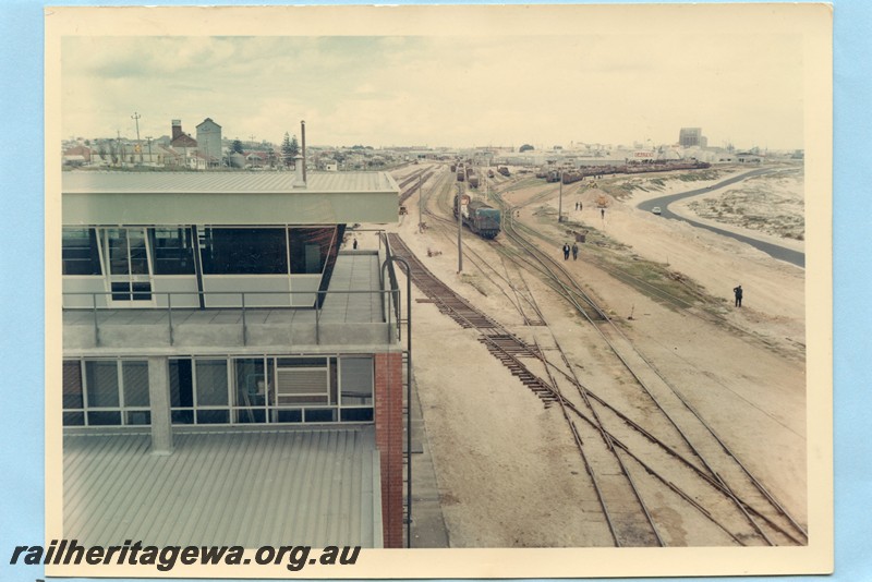 P13593
Yardmaster's Office and Control tower, marshalling yard, Leighton, elevated view looking towards Fremantle
