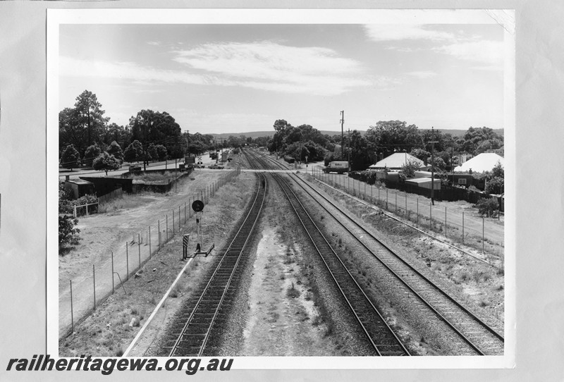 P13652
Trackwork, searchlight signal, East Guildford, view from the footbridge looking east, new standard gauge track on the right. 
