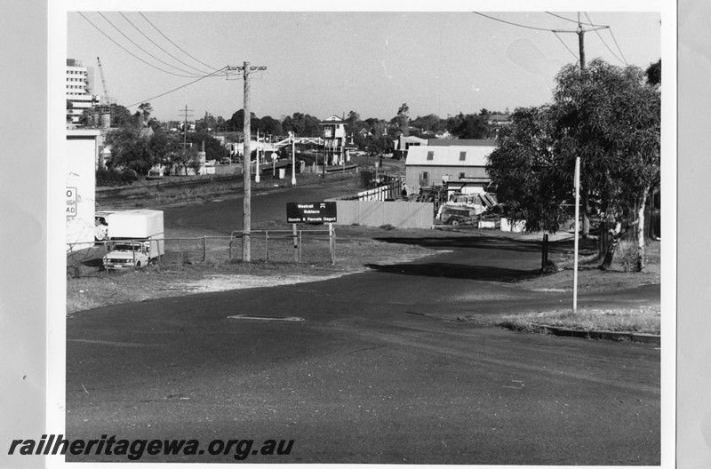 P13733
Goods and Parcel Depot, Subiaco, station building and the signal box in the background.
