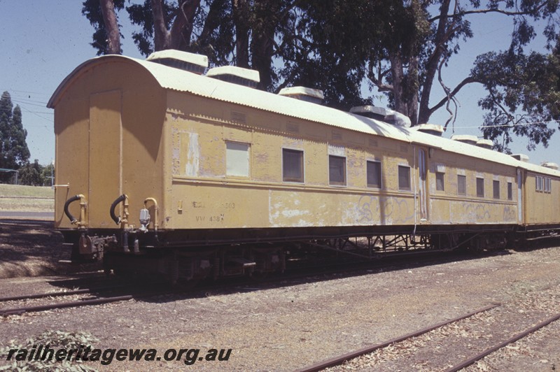 P13793
VW class 438, ex AZ class 438, in the ownership of the Kojonup Tourist Railway Inc., Kojonup station yard, end and side view.
