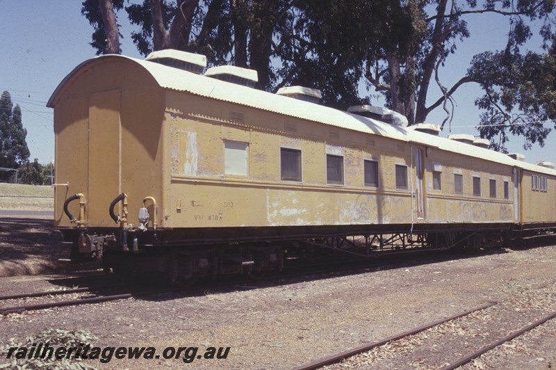 P13793
VW class 438, ex AZ class 438, in the ownership of the Kojonup Tourist Railway Inc., Kojonup station yard, end and side view.
