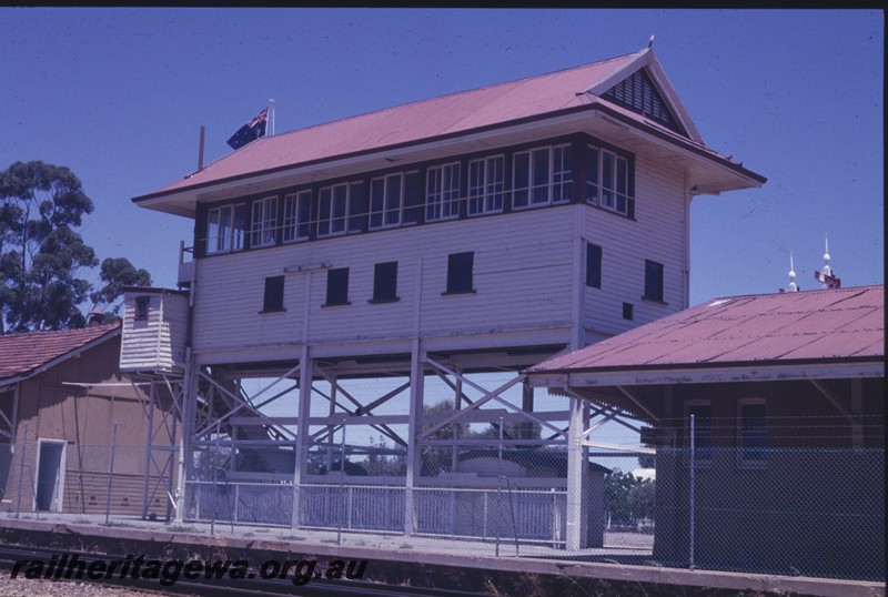P13838
Signal box, Merredin, EGR line, side and non steps end, preserved at the station Museum.
