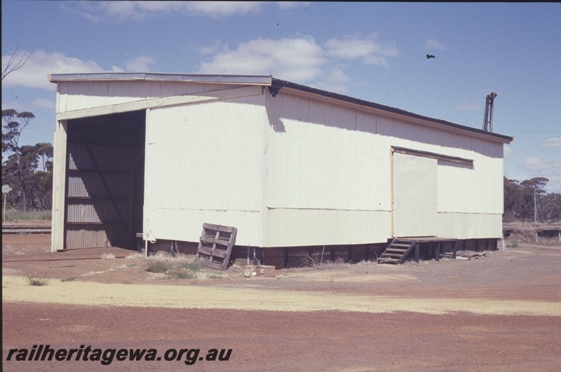 P13848
7 of 7 views of the structures in the station precinct, Kondinin, NKM line, goods shed, end and rear view.
