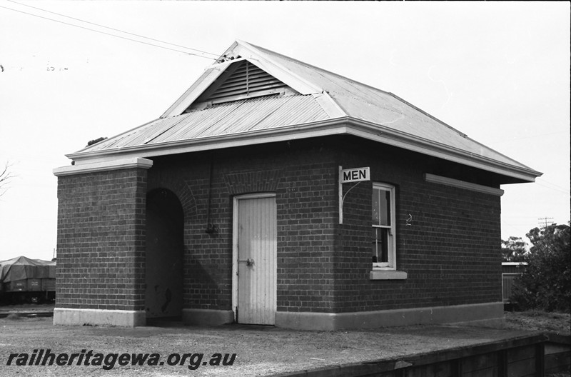 P13870
Toilet block, men's, Wagin, GSR line, end and side view. 
