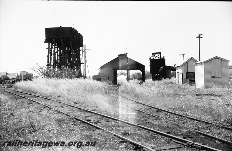 P13875
Loco depot, Brunswick Junction, SWR line, view shows the water towers, loco shed, coal stage and out buildings
