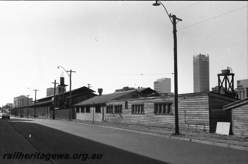 P13904
Railway buildings on Roe Street behind the Carriage Sheds, streetside view
