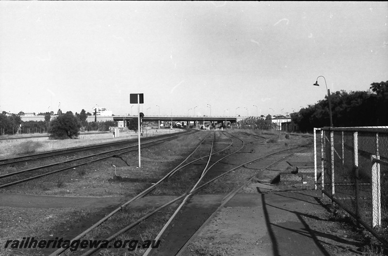 P14012
Trackwork, road overbridge, West Perth, view along the tracks looking west.
