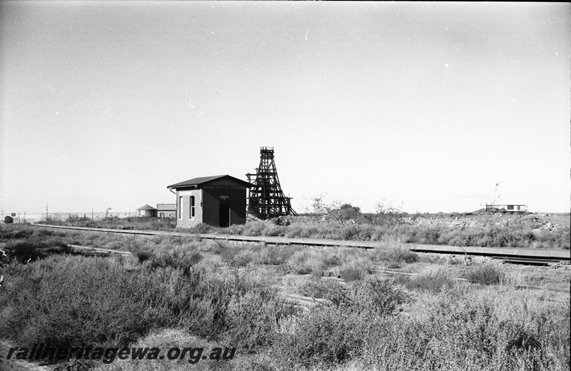 P14015
Station building, Kamballie, B line, abandoned and overgrown with weeds.
