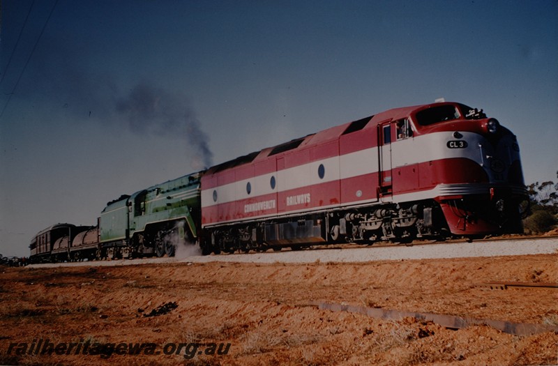 P14122
Commonwealth Railways (CR) CL class 3 heading NSWGR loco C3801 on the 