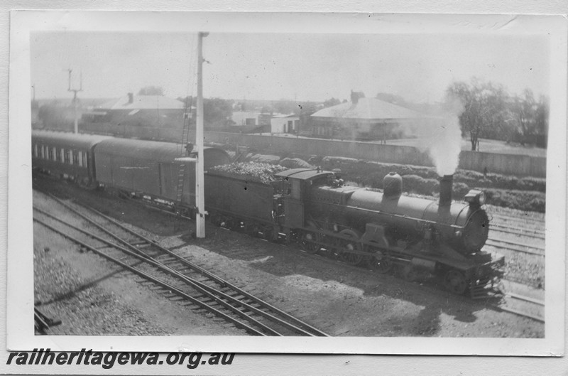 P14178
Commonwealth Railways (CR) G class 4-6-0 loco on Trans train, departing Kalgoorlie, TAR Line
