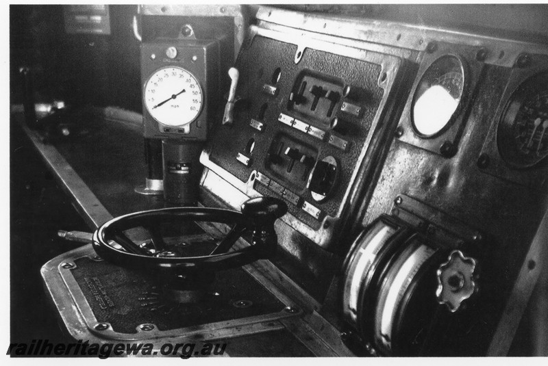 P14220
X class, at Laverton, internal view, driver's panel 
