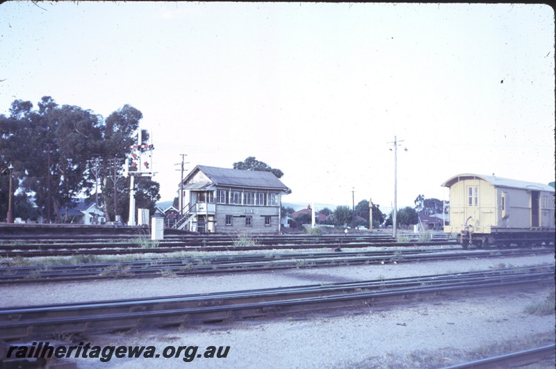 P14265
2 of 3, Signal box, 'B' box, end and side view, signals, water column, brakevan end and side view, Midland, ER line.
