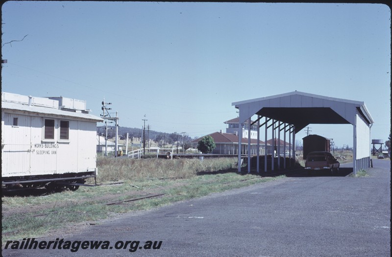 P14288
Station buildings, Brunswick, SWR line, works buildings sleeping van, signals, overhead water tower.
