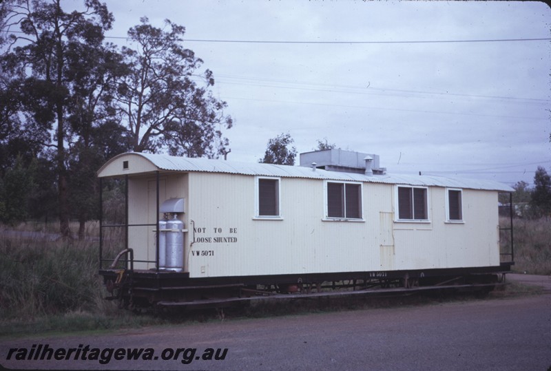 P14292
Workmen's van VW class 5071, converted from ZA class 175, end and side view, Waroona, SWR line.
