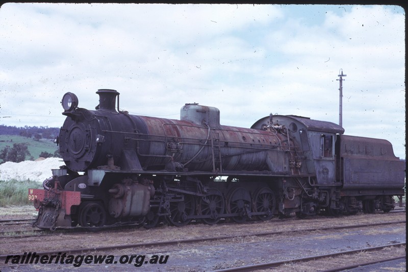 P14302
W class 907 steam locomotive, front and side view, Brunswick, SWR line.
