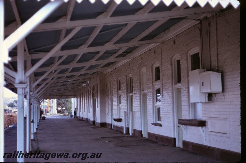 P14329
3 of 6, Abandoned station building, detail of platform side, Northam, ER line.
