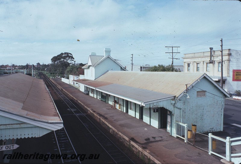 P14401
Station buildings, Claremont, elevated view of the buildings looking east
