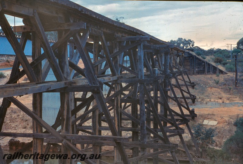 P14430
Trestle bridge, Mogumber, MR line, the new steel girder bridge can be seen through the trestle.
