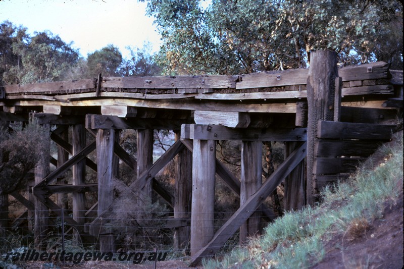 P14442
Trestle bridge, Bellevue, UDRR line, view from the abutment, abandoned and dilapidated.
